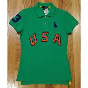RALPH LAUREN WOMEN BIG PONY LOGO USA #3 MESH SHIRT